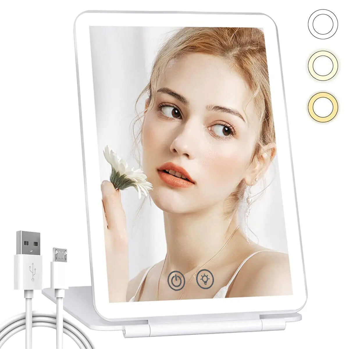 Foldable LED Touch Screen Makeup Mirror